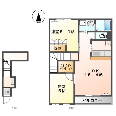 ヴィクトワール フィス(2LDK/2階)の間取り写真
