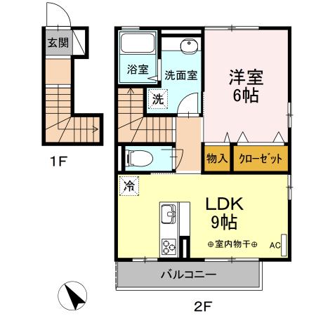 サザンコートⅢ(1LDK/2階)の間取り写真
