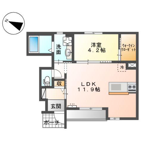 ルシェリアⅠ(1LDK/1階)の間取り写真