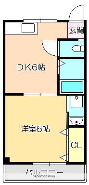 ドリームハウス(1DK/2階)の間取り写真