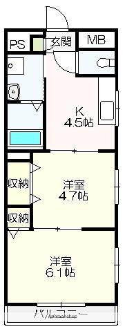 PERLA南川添Ⅱ(2K/4階)の間取り写真