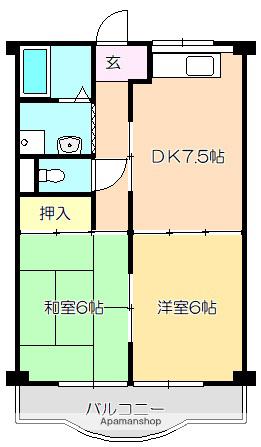 ハイツハピィバリーⅠ 北棟(2DK/4階)の間取り写真