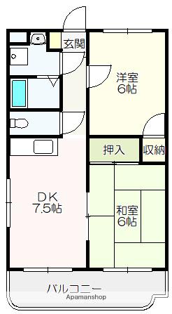 エスペランサ甲原(2DK/1階)の間取り写真