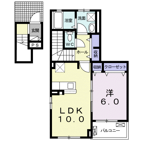 コテ・ド・パルクⅠ(1LDK/2階)の間取り写真