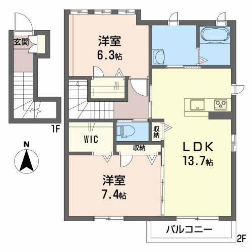 アルカフトーラⅡB棟(2LDK/2階)の間取り写真