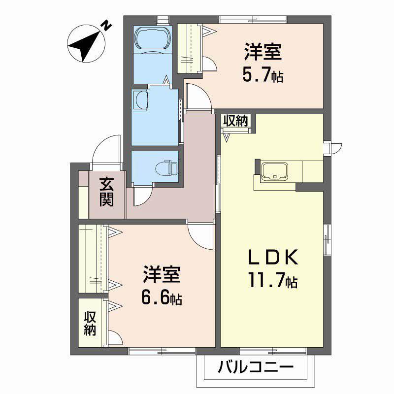 セフィラハイツⅡB棟(2LDK/1階)の間取り写真