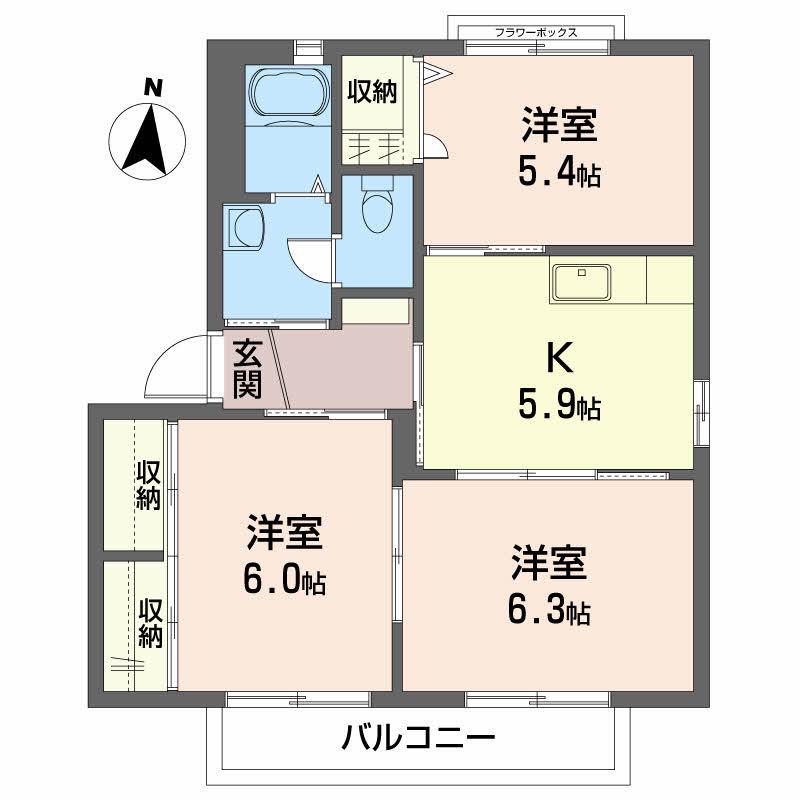 メゾンボヌール A棟(3K/2階)の間取り写真