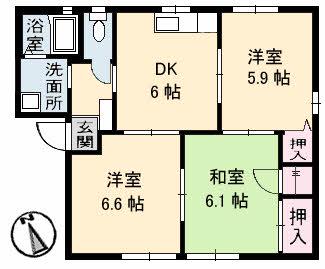 ハートハイツ A棟(3DK/1階)の間取り写真