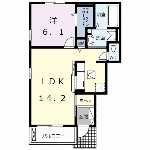 グリーンビュー西野(1LDK/1階)の間取り写真