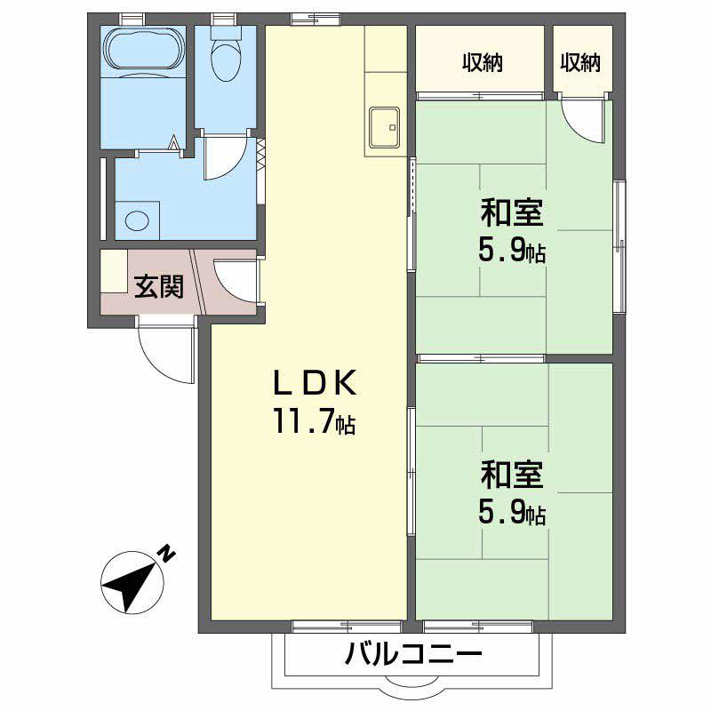 グリーンサイド湯山(2LDK/2階)の間取り写真