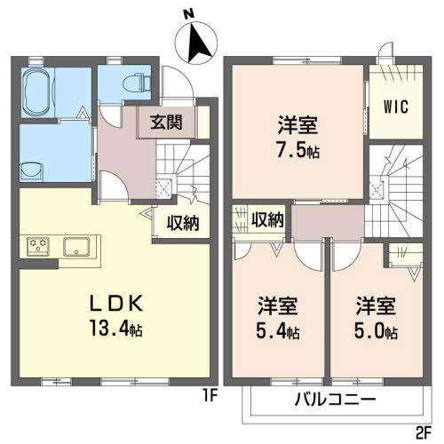 ファルカスⅡ B棟(3LDK/1階)の間取り写真