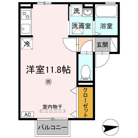 プレジオⅡ(ワンルーム/2階)の間取り写真