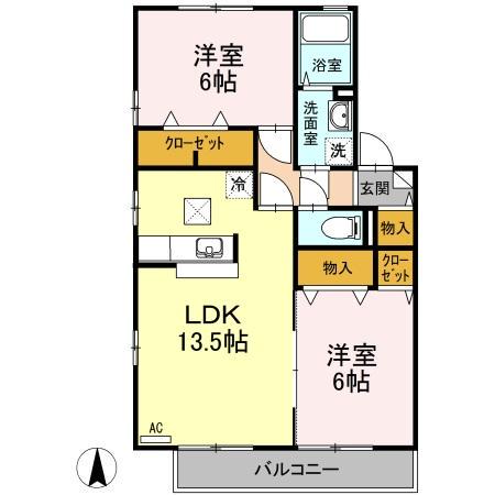 カーサ クレールB棟(2LDK/1階)の間取り写真