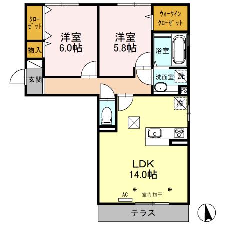 クロ・ド・エヌ(2LDK/1階)の間取り写真