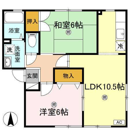 ハイツセリューⅠ(2LDK/1階)の間取り写真