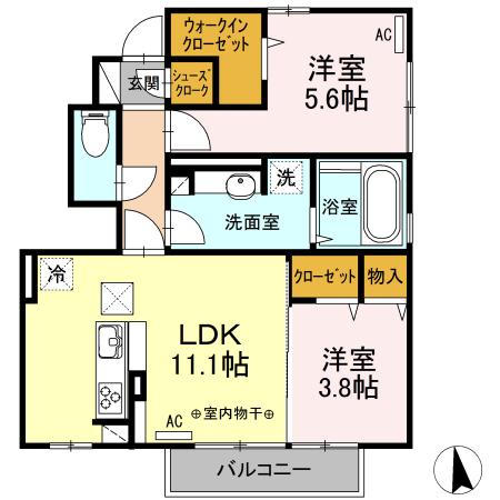 ラフィーネⅡ(2LDK/1階)の間取り写真