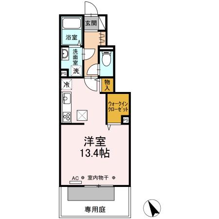 サザンコートⅤ(ワンルーム/1階)の間取り写真