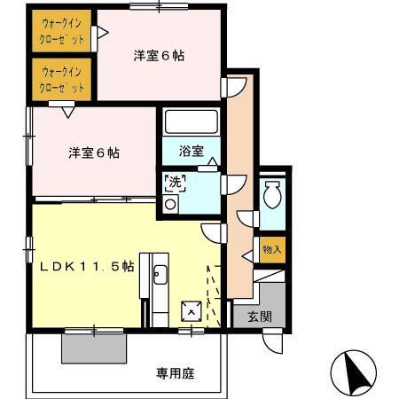 セゾンコートII 春・夏 夏(2LDK/1階)の間取り写真