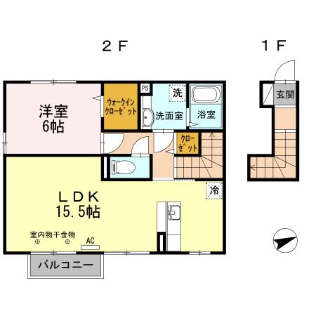 リヴェール(1LDK/2階)の間取り写真