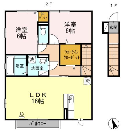 ピースフルI(2LDK/2階)の間取り写真