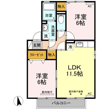 メゾン・テルシャトー C棟(2LDK/2階)の間取り写真