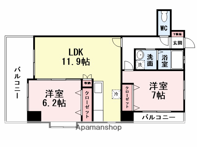 フェルト515(2LDK/9階)の間取り写真