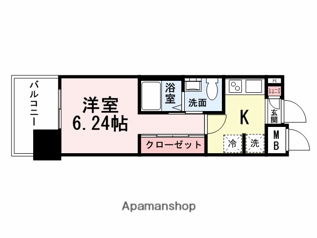 ウイングス城野駅前(1K/4階)の間取り写真