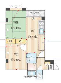 クレイドル室見B棟(2DK/2階)の間取り写真