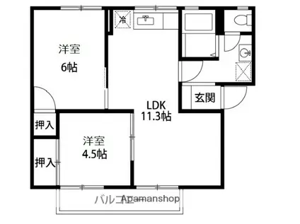 プレジール浦田Ⅱ(2LDK/1階)の間取り写真