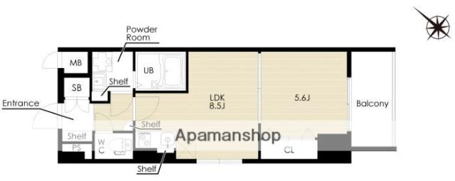 VOLAREAQUAPLACE(1LDK/6階)の間取り写真