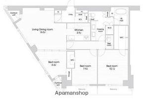 ラクレイス西新レジデンシャルタワー(3LDK/19階)の間取り写真