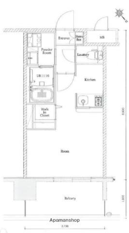 エンクレストベイ天神東Ⅱ(ワンルーム/13階)の間取り写真