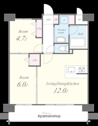 ホワイトアゲート博多(2LDK/9階)の間取り写真