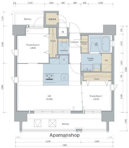 ネストピア渡辺通(2LDK/13階)の間取り写真