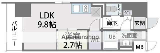 ラクラス博多Ⅱ(1LDK/2階)の間取り写真