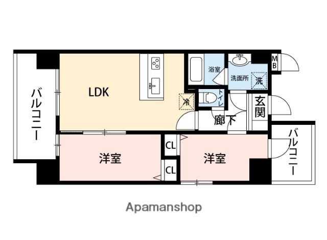 MODERN PALAZZO 県庁口(2LDK/9階)の間取り写真