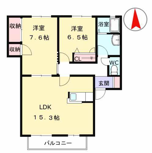 コートヴェール南片江Ⅱ J(2LDK/2階)の間取り写真