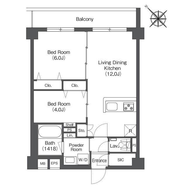 HAKATA STATION サウス(2LDK/3階)の間取り写真