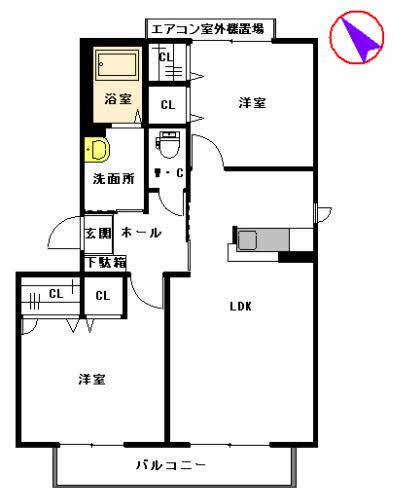 シャーメゾン大橋(2LDK/2階)の間取り写真