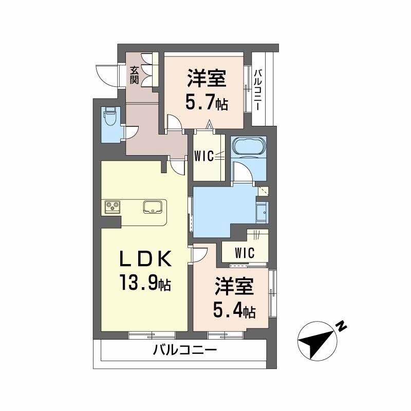 リヴィエール地行Ⅱ(2LDK/2階)の間取り写真