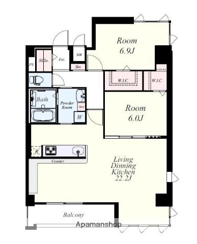 FMTレジデンス博多(2LDK/9階)の間取り写真