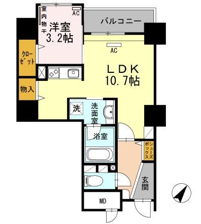 リーブル博多駅前(1LDK/13階)の間取り写真