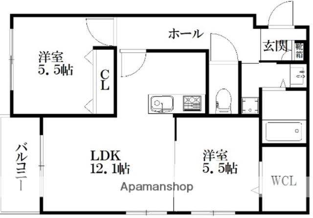ロイズ大橋駅前(2LDK/3階)の間取り写真