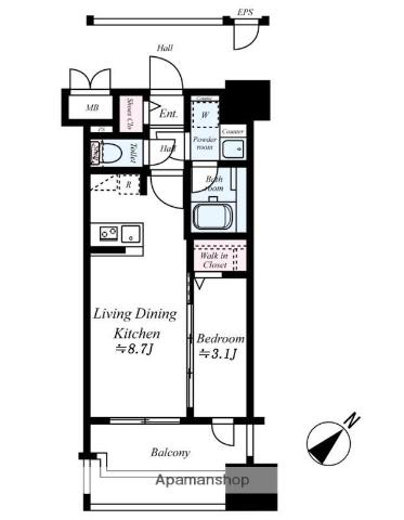 グランフォーレ千早マークスクエアイーストウイング(1LDK/15階)の間取り写真