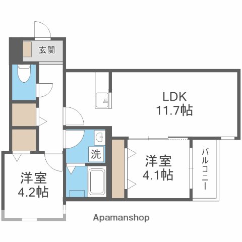 CALME HILLS高宮(2LDK/3階)の間取り写真