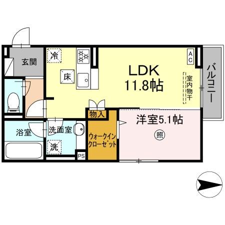D-ROOM南福岡(1LDK/1階)の間取り写真