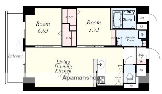 東那珂2丁目マンション(2LDK/2階)の間取り写真