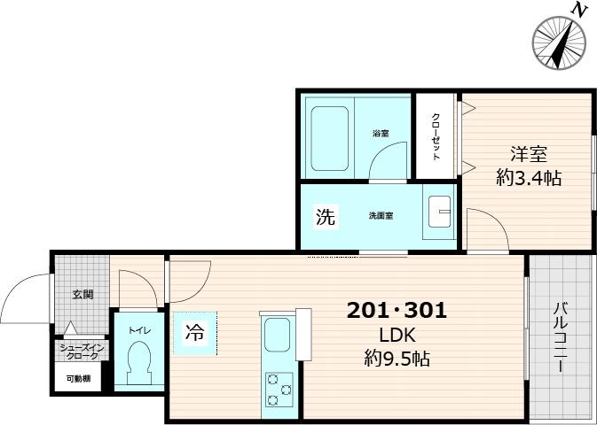 ヘキラン天神スクエア(1LDK/2階)の間取り写真