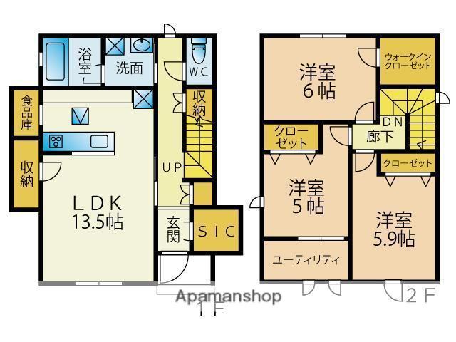 福岡市空港線 室見駅 徒歩26分 2階建 新築(3SLDK)の間取り写真