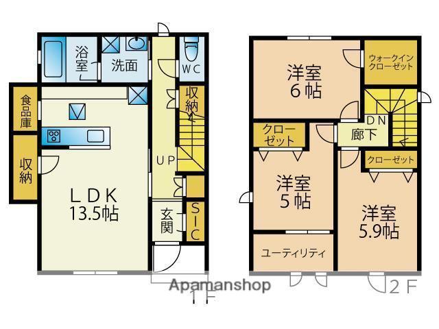福岡市空港線 室見駅 徒歩26分 2階建 新築(3SLDK)の間取り写真